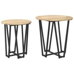 Berkfield Home Side Table Set of 2 - Sonoma Oak Engineered Wood & Metal in Beige - thumbnail 2
