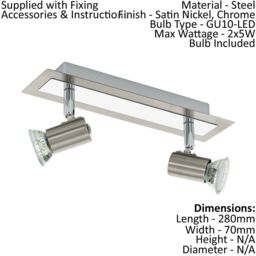 Loops 2 PACK Wall 2 Spot Lights Colour Satin Nickel Chrome Plated GU10 2x5W Included in Metallics - thumbnail 2