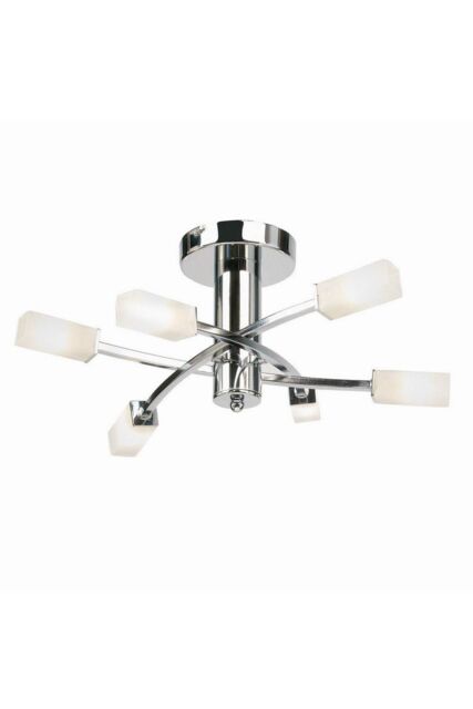 Netlighting Havana 6 Light Semi Flush Multi Arm Ceiling Light Chrome Acid Etched Glass G9 in Grey - image 1
