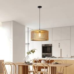 NIVOR 1 Light Farmhouse Boho Wooden Caged Pendant E27 Dimmable Adjustable in Tan - thumbnail 5