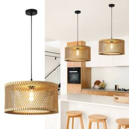 NIVOR 1 Light Farmhouse Boho Wooden Caged Pendant E27 Dimmable Adjustable in Tan