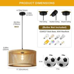 NIVOR 1 Light Farmhouse Boho Wooden Caged Pendant E27 Dimmable Adjustable in Tan - thumbnail 2