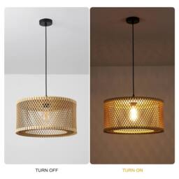 NIVOR 1 Light Farmhouse Boho Wooden Caged Pendant E27 Dimmable Adjustable in Tan - thumbnail 4