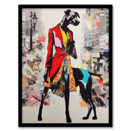 "Artery8 Wall Art Print The Dressed Doberman Dog Collage Vibrant Colourful Bold Pop Art Modern Painting Art Framed - Size: W12"" x H16""" - thumbnail 1