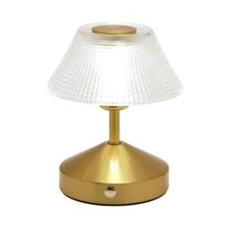 Hestia Small Etched Glass Bronze USB LED Touch Table Lamp in Gold - thumbnail 3