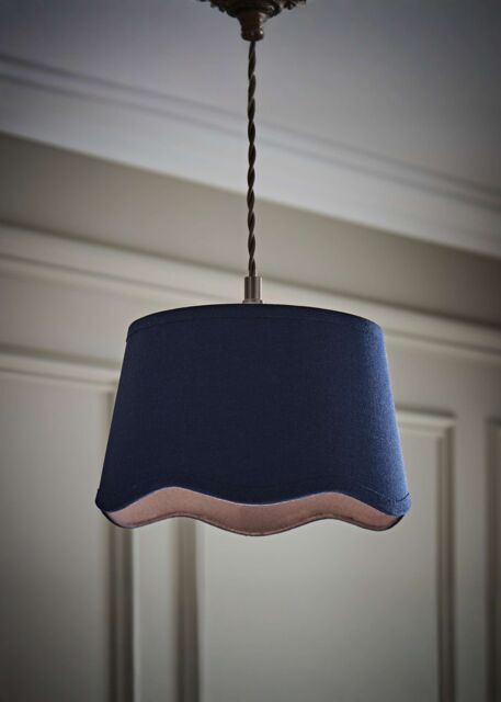ValueLights Mabel Linen Small 20cm Scallop Edge with Trim Ceiling Light Lamp Shade in Navy - image 1