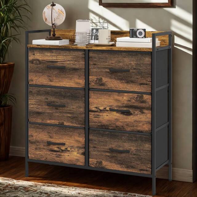 FURNOS Industrial 6 Drawer Chest Storage Unit With Shelf Brown - image 1