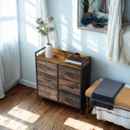 FURNOS Industrial 6 Drawer Chest Storage Unit With Shelf Brown - thumbnail 7