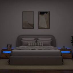 Berkfield Home Bedside Cabinet with LED Lights Old Wood 60x35x40 cm Engineered Wood in Brown - Size: 60 x 35 x 40 cm - thumbnail 5