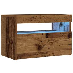 Berkfield Home Bedside Cabinet with LED Lights Old Wood 60x35x40 cm Engineered Wood in Brown - Size: 60 x 35 x 40 cm - thumbnail 6