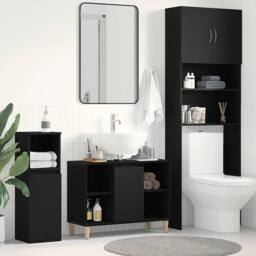 Berkfield Home Sink Cabinet Black Oak 80x33x60 cm Engineered Wood - Size: 80 x 33 x 60 cm - thumbnail 2