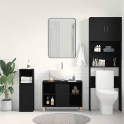 Berkfield Home Sink Cabinet Black Oak 80x33x60 cm Engineered Wood - Size: 80 x 33 x 60 cm - thumbnail 3