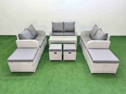 Fimous PE Wicker Rattan Furniture Sofa Sets with Coffee Table Stools in Light Grey - thumbnail 1