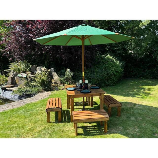Charles Taylor Knights Four Seater Garden Furniture Table Set - Fully Assembled in Light Brown - image 1
