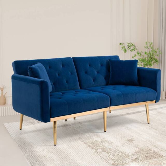 Direct Wicker Modern Velvet Fabric 2-seater Sofa with 3-speed Adjustable Backrest in Navy - Size: 2 Seater - image 1