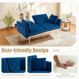 Direct Wicker Modern Velvet Fabric 2-seater Sofa with 3-speed Adjustable Backrest in Navy - Size: 2 Seater - thumbnail 6
