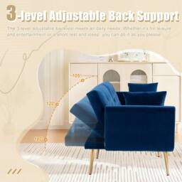 Direct Wicker Modern Velvet Fabric 2-seater Sofa with 3-speed Adjustable Backrest in Navy - Size: 2 Seater - thumbnail 4
