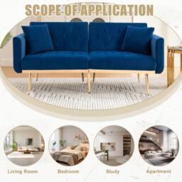 Direct Wicker Modern Velvet Fabric 2-seater Sofa with 3-speed Adjustable Backrest in Navy - Size: 2 Seater - thumbnail 7