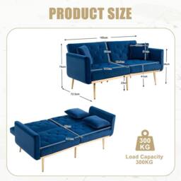 Direct Wicker Modern Velvet Fabric 2-seater Sofa with 3-speed Adjustable Backrest in Navy - Size: 2 Seater - thumbnail 2