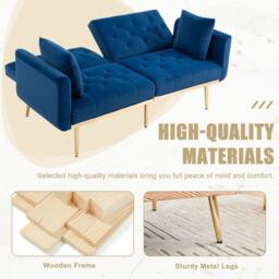 Direct Wicker Modern Velvet Fabric 2-seater Sofa with 3-speed Adjustable Backrest in Navy - Size: 2 Seater - thumbnail 5