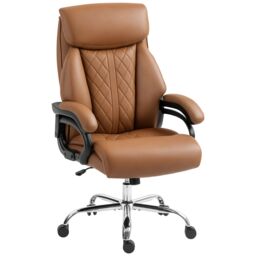 HOMCOM PU Leather Office Chair with Spring Padding, Swivel Wheels in Light Brown - thumbnail 2