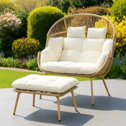 Artemis Home Cocona 2 Seat Standing Egg Chair & Stool in Cream - thumbnail 3