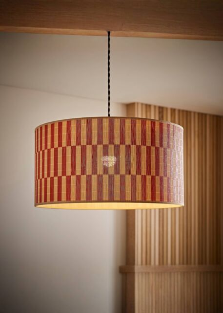 ValueLights Lori Orange Checker Bamboo Drum Easy Fit Ceiling Light Lamp Shade - image 1