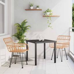 Berkfield Home 3 Piece Garden Dining Set Brown Poly Rattan in Beige - thumbnail 2