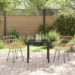 Berkfield Home 3 Piece Garden Dining Set Brown Poly Rattan in Beige - thumbnail 4
