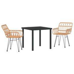 Berkfield Home 3 Piece Garden Dining Set Brown Poly Rattan in Beige