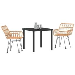 Berkfield Home 3 Piece Garden Dining Set Brown Poly Rattan in Beige - thumbnail 3