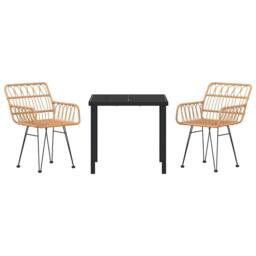 Berkfield Home 3 Piece Garden Dining Set Brown Poly Rattan in Beige - thumbnail 7