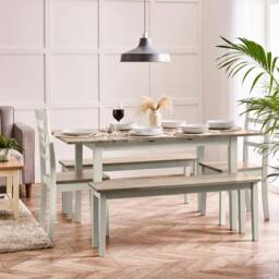 FurnitureboxUK Salcombe Extending Light Grey Table with 2 Chairs & 2 Large Benches