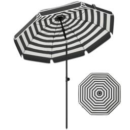 OUTSUNNY 1.8 m Beach Umbrella Parasol with Sand Anchor, Tilt, Grey/White in Grey - thumbnail 2