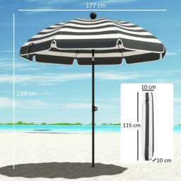 OUTSUNNY 1.8 m Beach Umbrella Parasol with Sand Anchor, Tilt, Grey/White in Grey - thumbnail 3