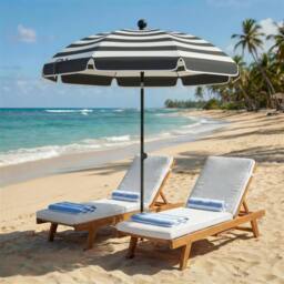 OUTSUNNY 1.8 m Beach Umbrella Parasol with Sand Anchor, Tilt, Grey/White in Grey - thumbnail 1
