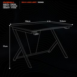 X Rocker Ocelot 115cm Gaming Desk with Mousepad, Headphone Hook & Cupholder in Black - thumbnail 6