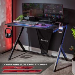 X Rocker Ocelot 115cm Gaming Desk with Mousepad, Headphone Hook & Cupholder in Black - thumbnail 1