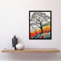 Artery8 Wall Art Print Gond Style Yosemite Forest Trees Colourful Painting Framed - Size: A4 - thumbnail 4