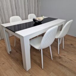 KOSY KOALA Modern White & Black Dining Table Set With 4 White Chairs Dining Room Furniture in Brown