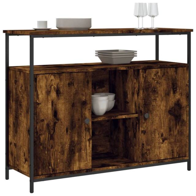 Berkfield Home Sideboard Smoked Oak 100x35x80 cm Engineered Wood in Brown - Size: 100 x 35 x 80 cm - image 1