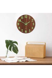 Living and Home D30Cm Imitation Walnut Grain Luminous Arabic Numerals Wall Clock in Brown - thumbnail 6