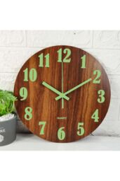 Living and Home D30Cm Imitation Walnut Grain Luminous Arabic Numerals Wall Clock in Brown - thumbnail 2