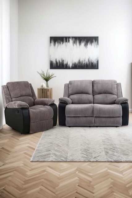 More4Homes Postana Manual Recliner Bonded Leather 1+2 Seater Sofa Set in Grey - image 1