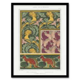 Artery8 Birds Butterflies Kangaroo Pattern Framed Wall Art Print Verneuil in Green - Size: A4 - thumbnail 1