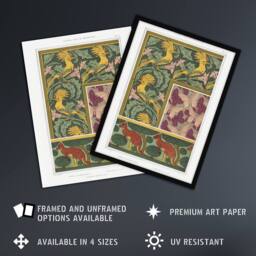 Artery8 Birds Butterflies Kangaroo Pattern Framed Wall Art Print Verneuil in Green - Size: A4 - thumbnail 2