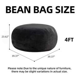 Matteo 4-Foot Black Flannelette Bean Bag Sofa Chair - Soft Reading Lounger - thumbnail 6