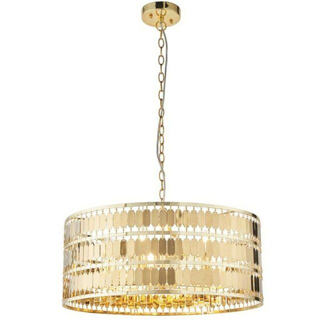 Loops Hanging Ceiling Pendant Light Hex Gold Plate Shade 5 Bulb Modern Dimming Feature - image 1