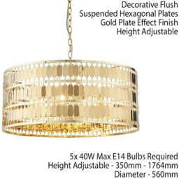 Loops Hanging Ceiling Pendant Light Hex Gold Plate Shade 5 Bulb Modern Dimming Feature - thumbnail 2