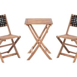 Wyld and Coco Casa 3-Piece Folding Acacia Bistro Set - Brown - thumbnail 2